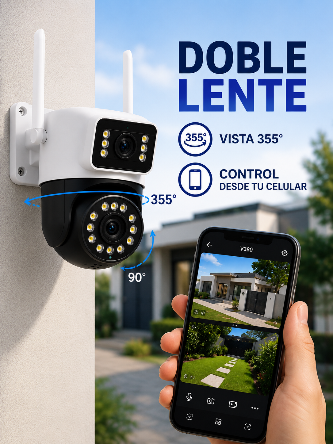 🔥 Cámara de Seguridad DualCam V380®️ | Doble Lente 360° con Audio y Control por Celular